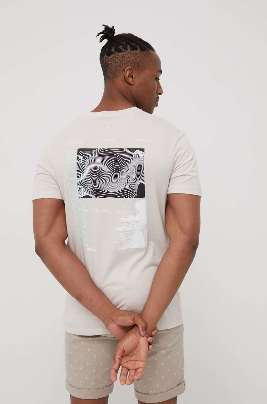 Jack & Jones Памучна тениска в бежово с принт - Pepit.bg