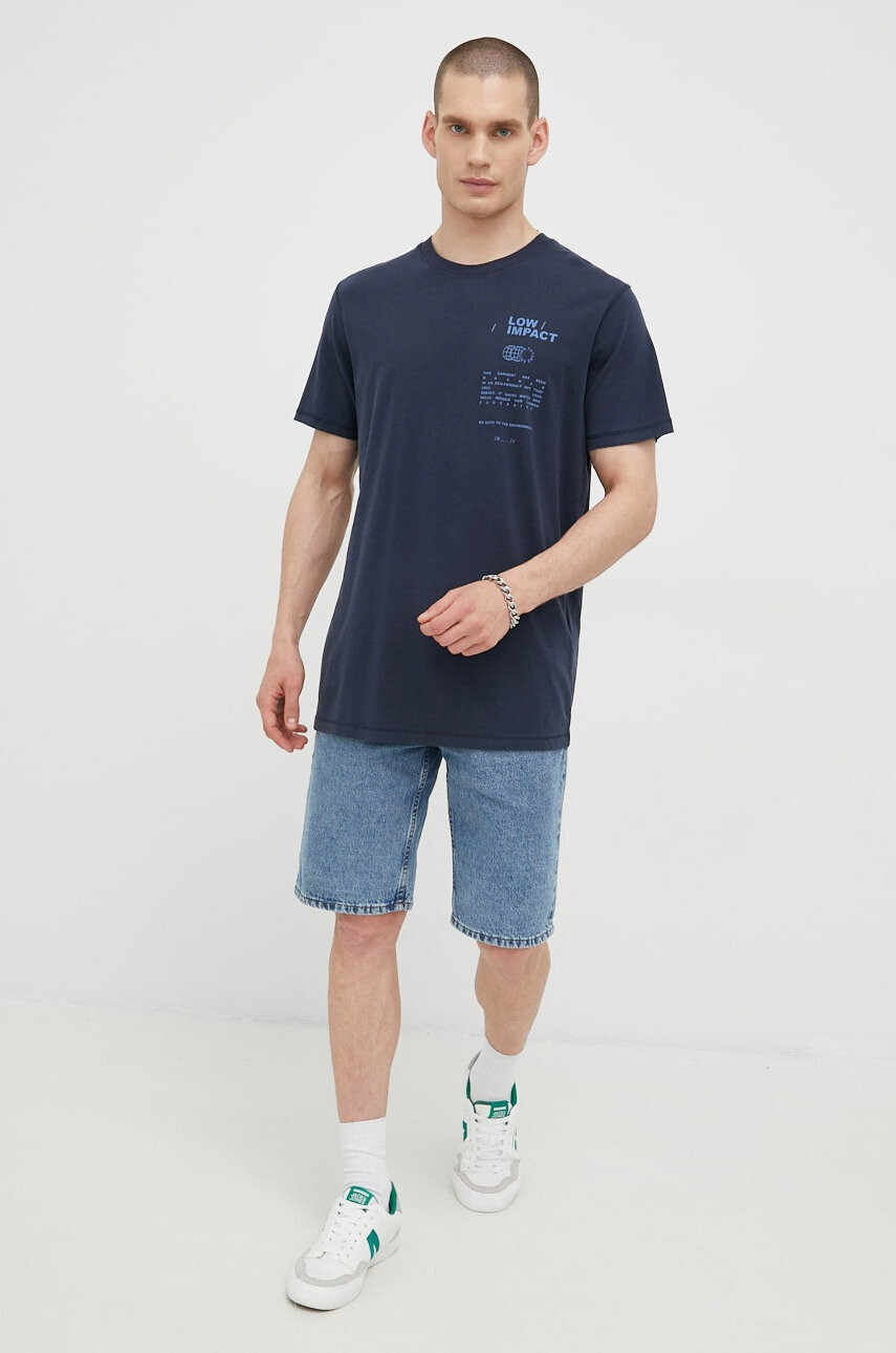 Jack & Jones Памучна тениска в тъмносиньо с принт - Pepit.bg