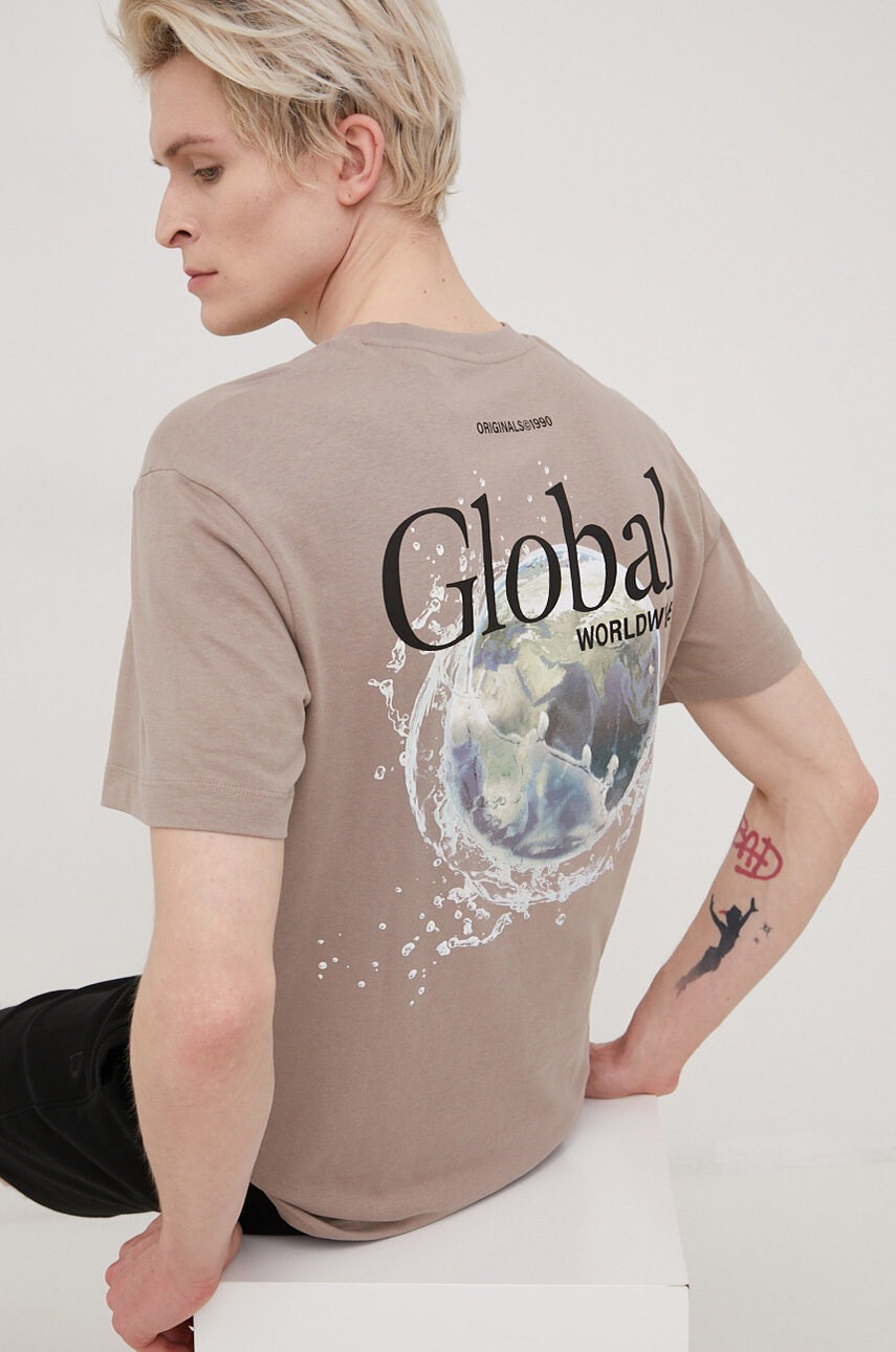 Jack & Jones Памучна тениска в бежово с принт - Pepit.bg