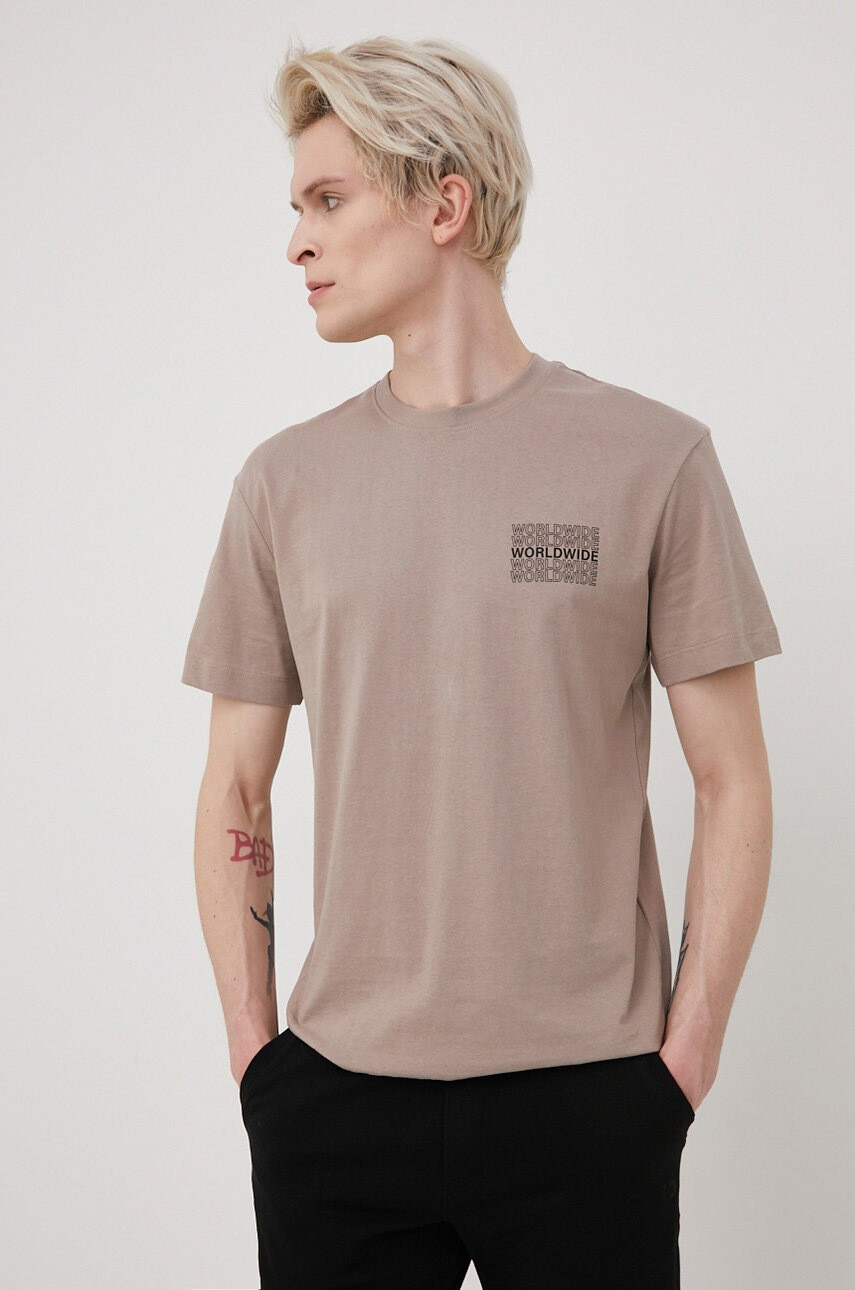 Jack & Jones Памучна тениска в бежово с принт - Pepit.bg