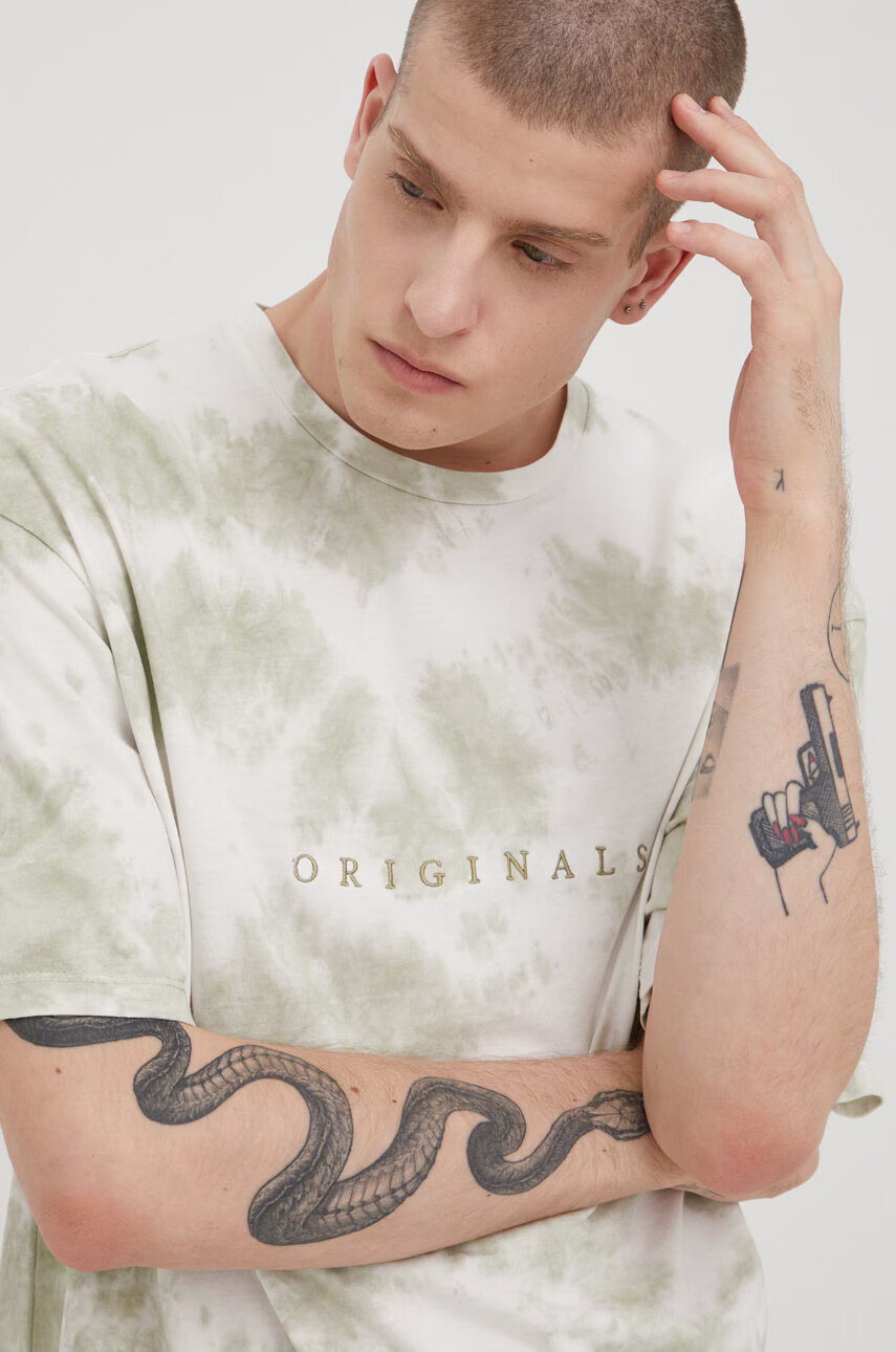 Jack & Jones Памучна тениска в зелено с десен - Pepit.bg