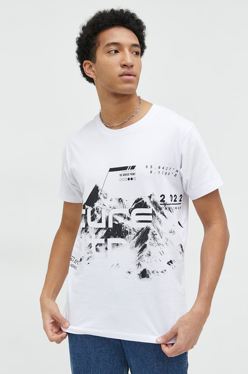 Jack & Jones Памучна тениска в бяло с десен - Pepit.bg