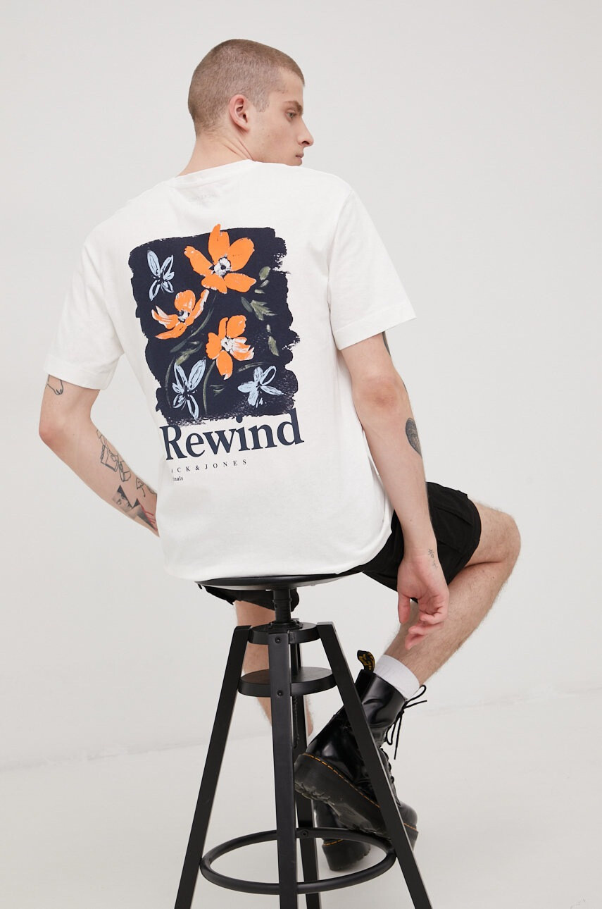 Jack & Jones Памучна тениска в бежово с принт - Pepit.bg