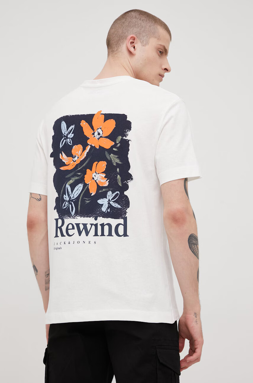 Jack & Jones Памучна тениска в бежово с принт - Pepit.bg