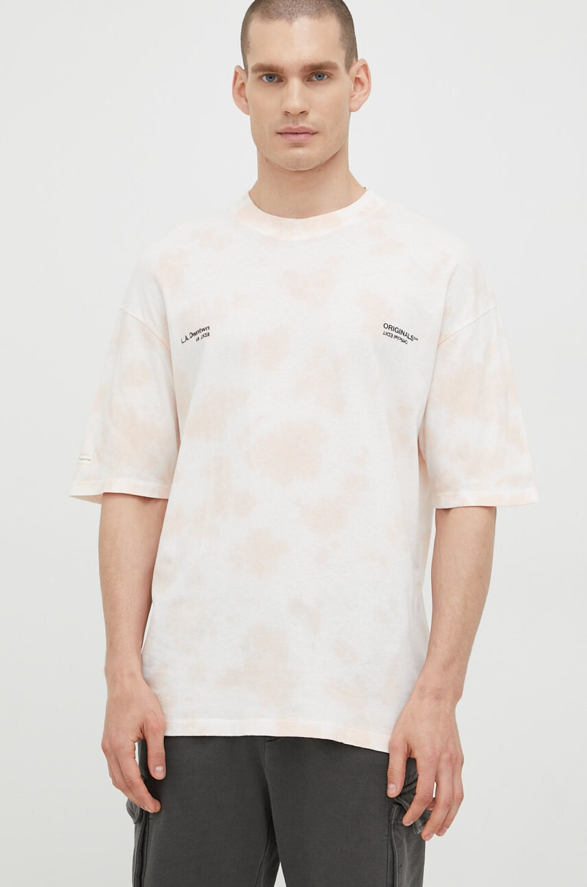 Jack & Jones Памучна тениска в розово с принт - Pepit.bg