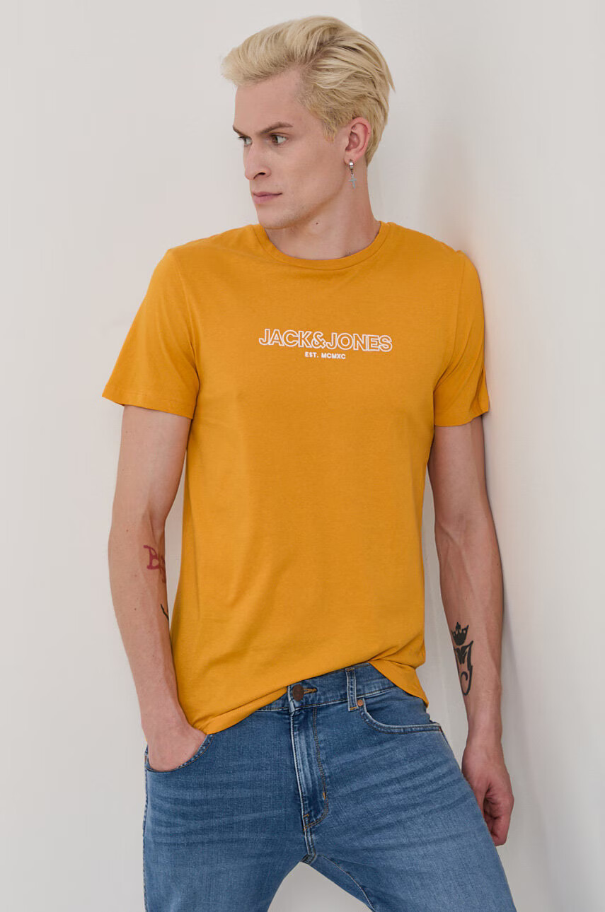 Jack & Jones Памучна тениска в черно с принт - Pepit.bg