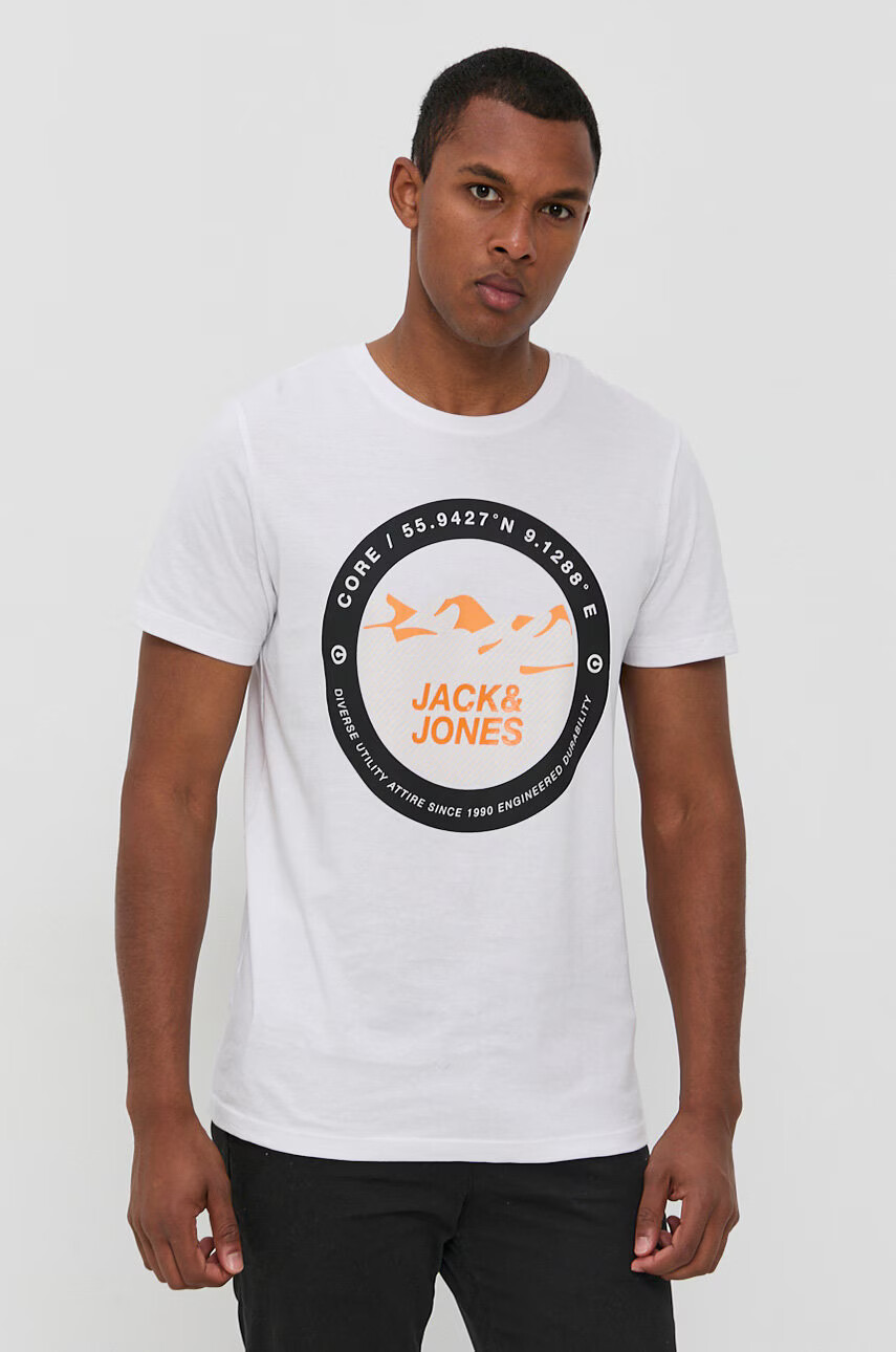 Jack & Jones Памучна тениска в бяло с принт - Pepit.bg