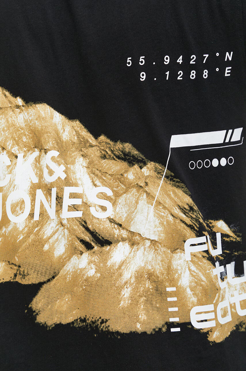 Jack & Jones Памучна тениска в черно с десен - Pepit.bg