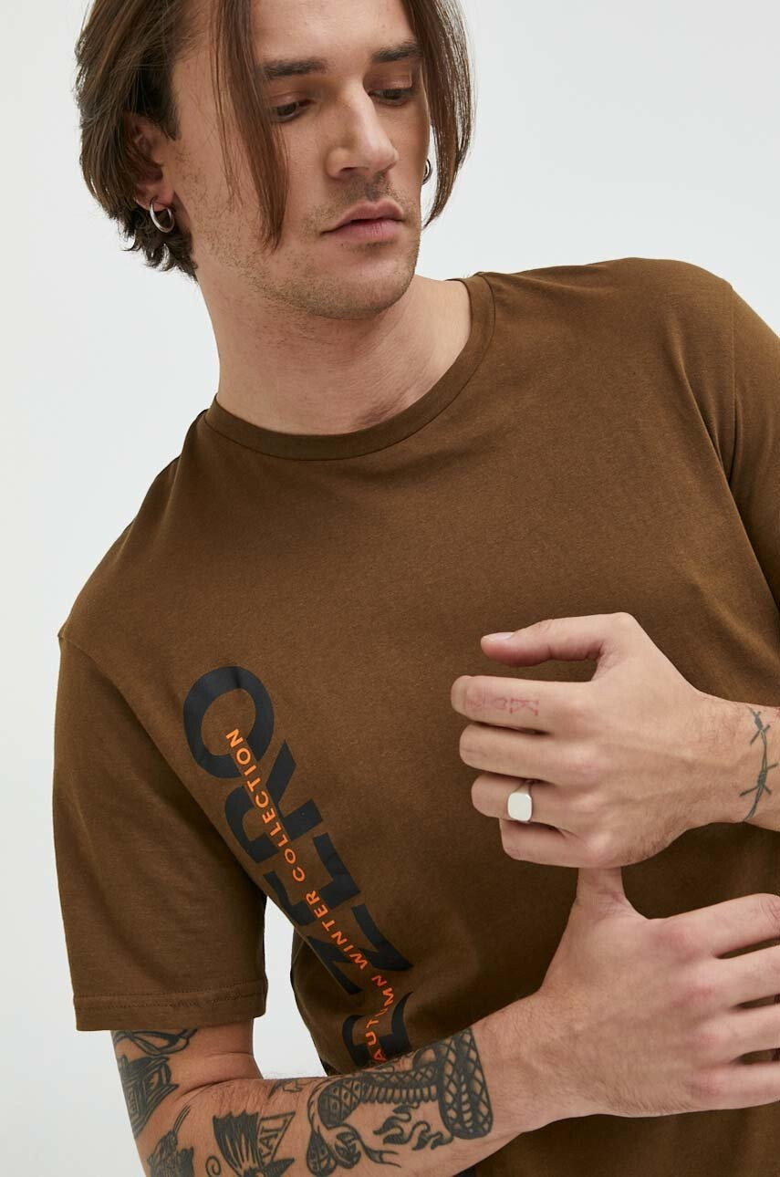 Jack & Jones Памучна Тениска в кафяво с принт - Pepit.bg
