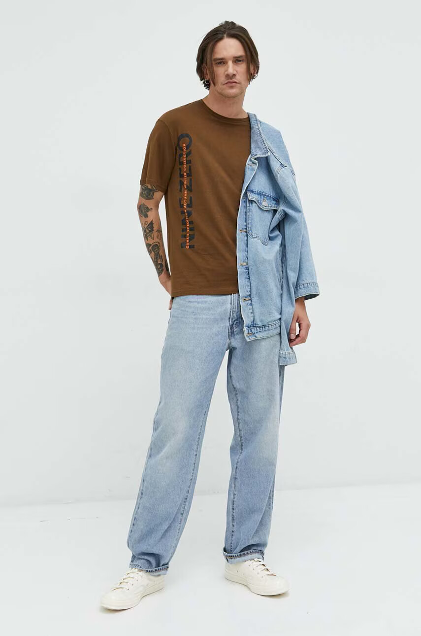 Jack & Jones Памучна Тениска в кафяво с принт - Pepit.bg