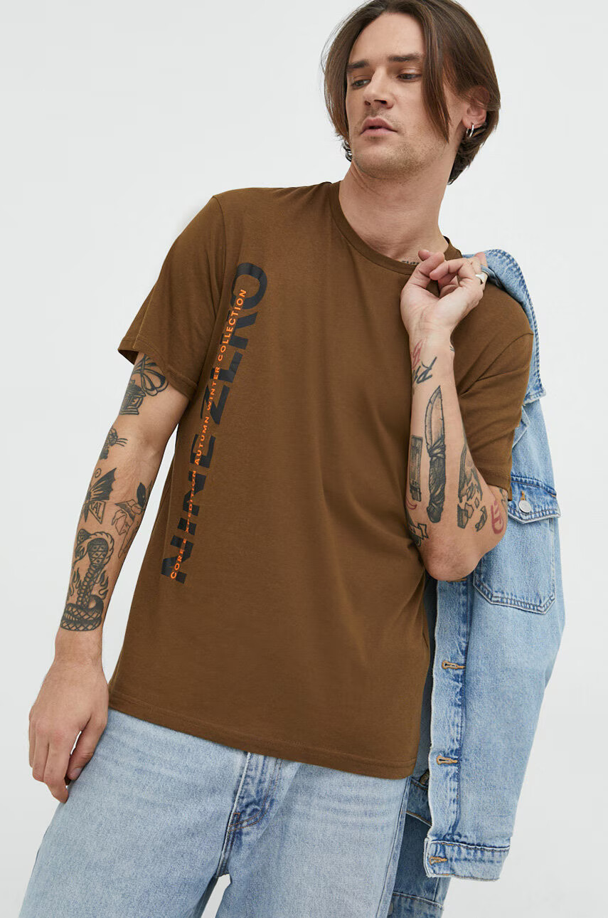 Jack & Jones Памучна Тениска в кафяво с принт - Pepit.bg