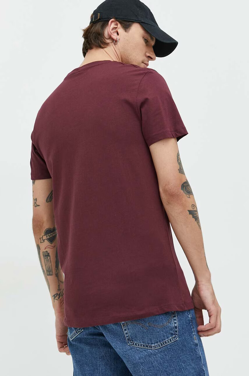 Jack & Jones Памучна Тениска в бордо с принт - Pepit.bg
