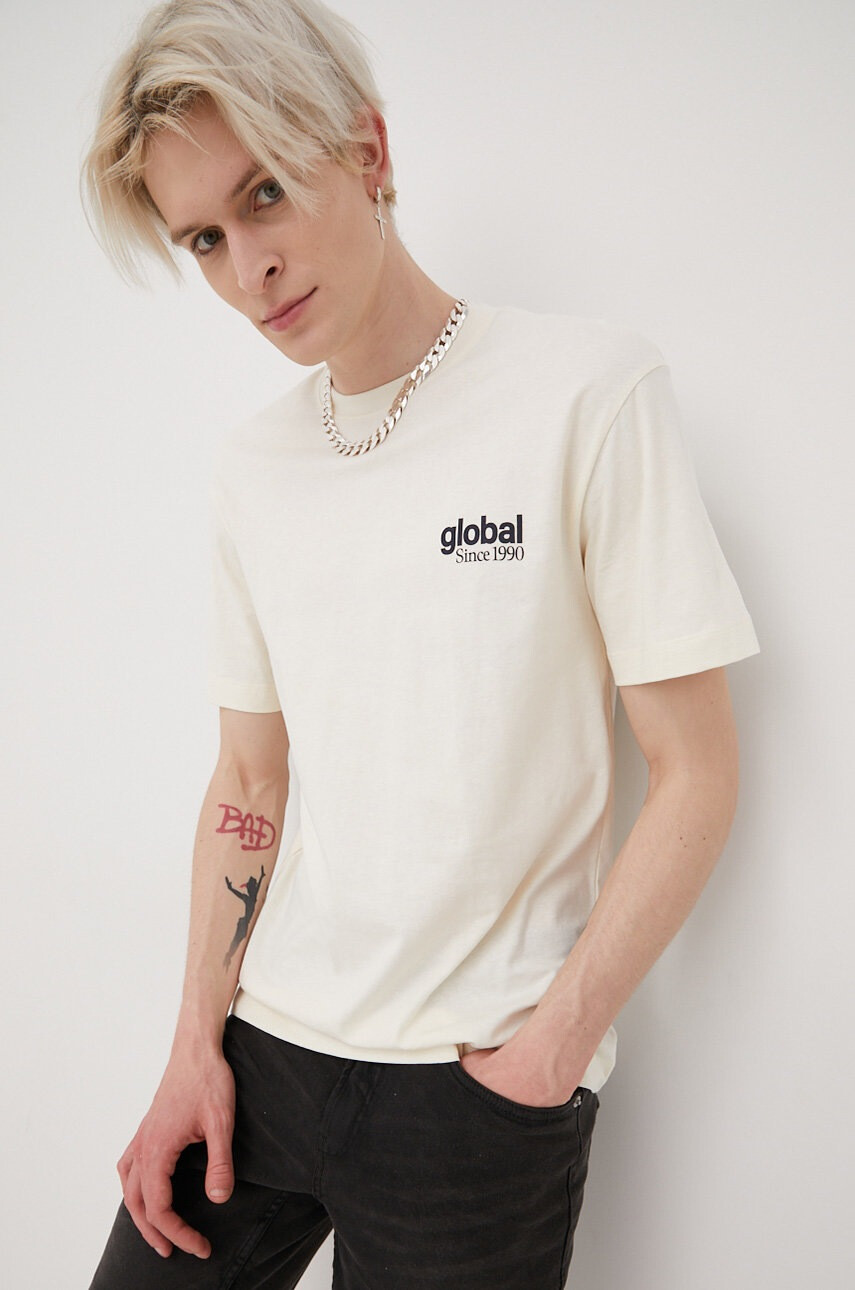 Jack & Jones Памучна тениска в бежово с принт - Pepit.bg