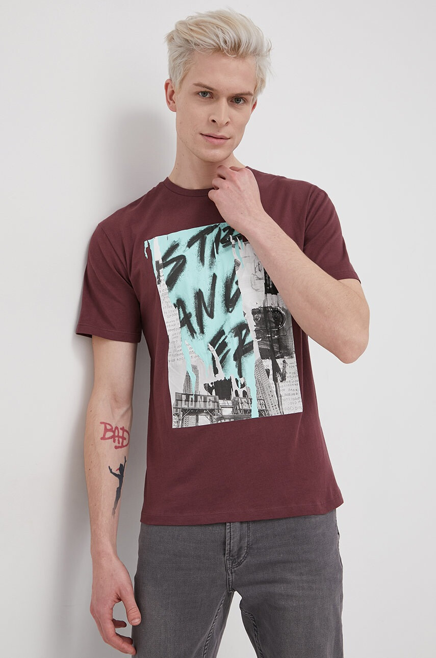 Jack & Jones Памучна тениска в лилаво с принт - Pepit.bg