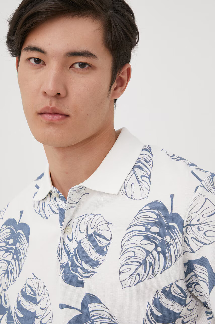 Jack & Jones Памучна тениска с яка в бяло с десен - Pepit.bg