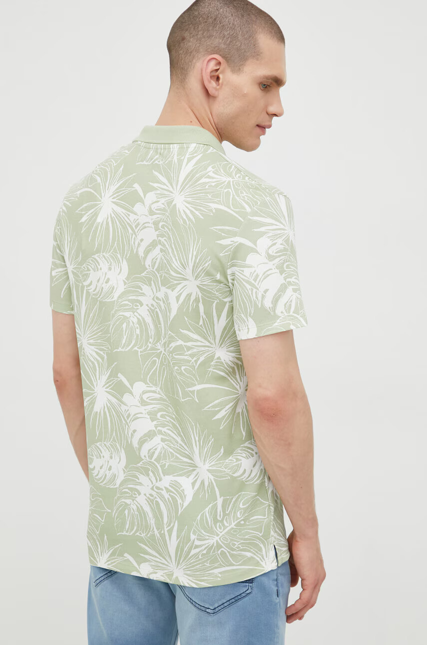 Jack & Jones Памучна тениска с яка в зелено с десен - Pepit.bg