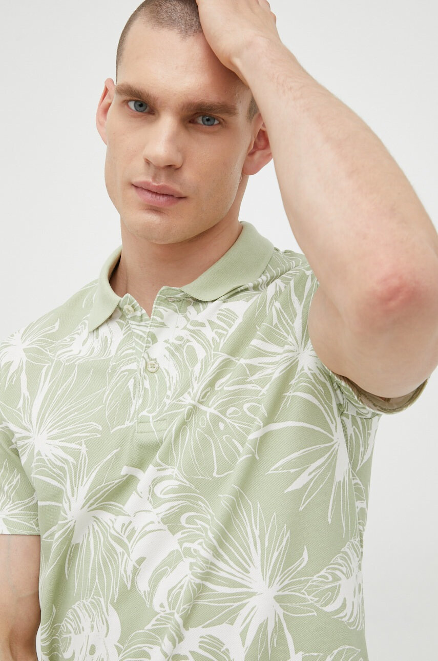 Jack & Jones Памучна тениска с яка в зелено с десен - Pepit.bg