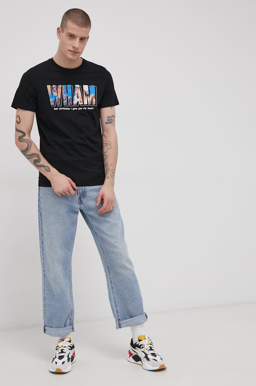 Jack & Jones Памучна тениска x Wham! в черно с принт - Pepit.bg