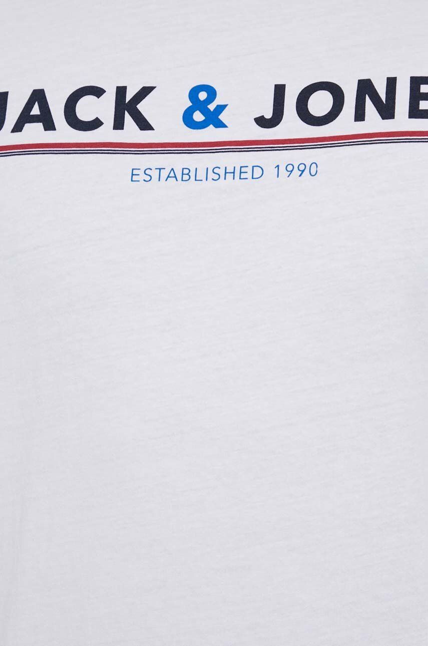 Jack & Jones Памучно горнище на пижама с къси ръкави в бяло с принт - Pepit.bg