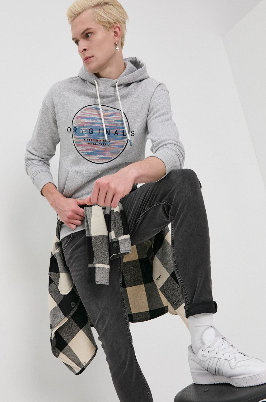 Jack & Jones Суичър мъжки в сиво с принт - Pepit.bg