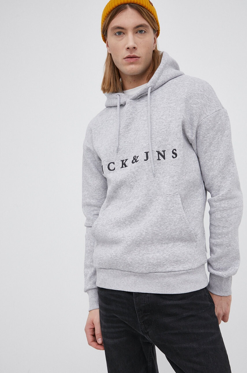 Jack & Jones Суичър мъжки в сиво с апликация - Pepit.bg