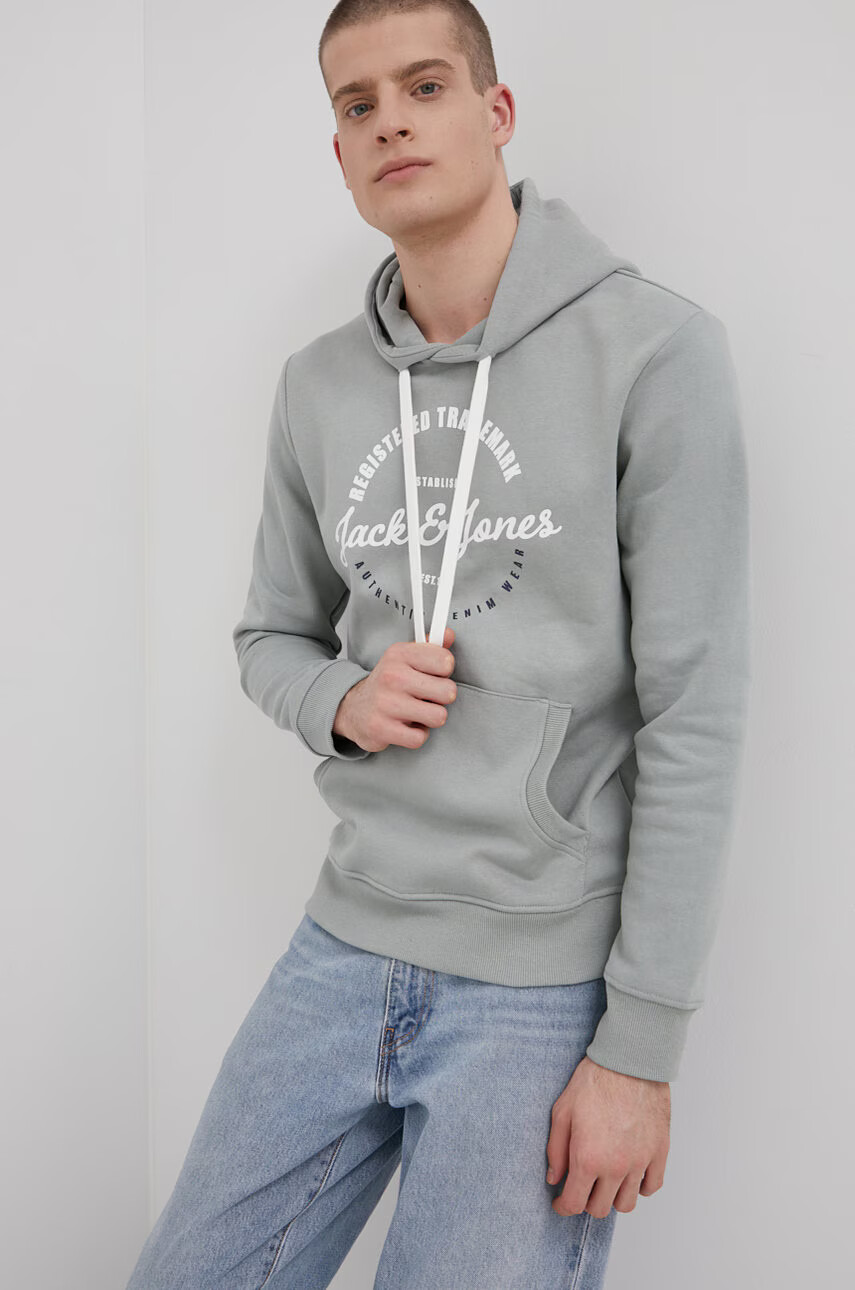 Jack & Jones Суичър мъжки в зелено с принт - Pepit.bg