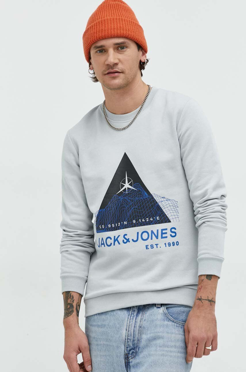 Jack & Jones Суичър в сиво с принт - Pepit.bg