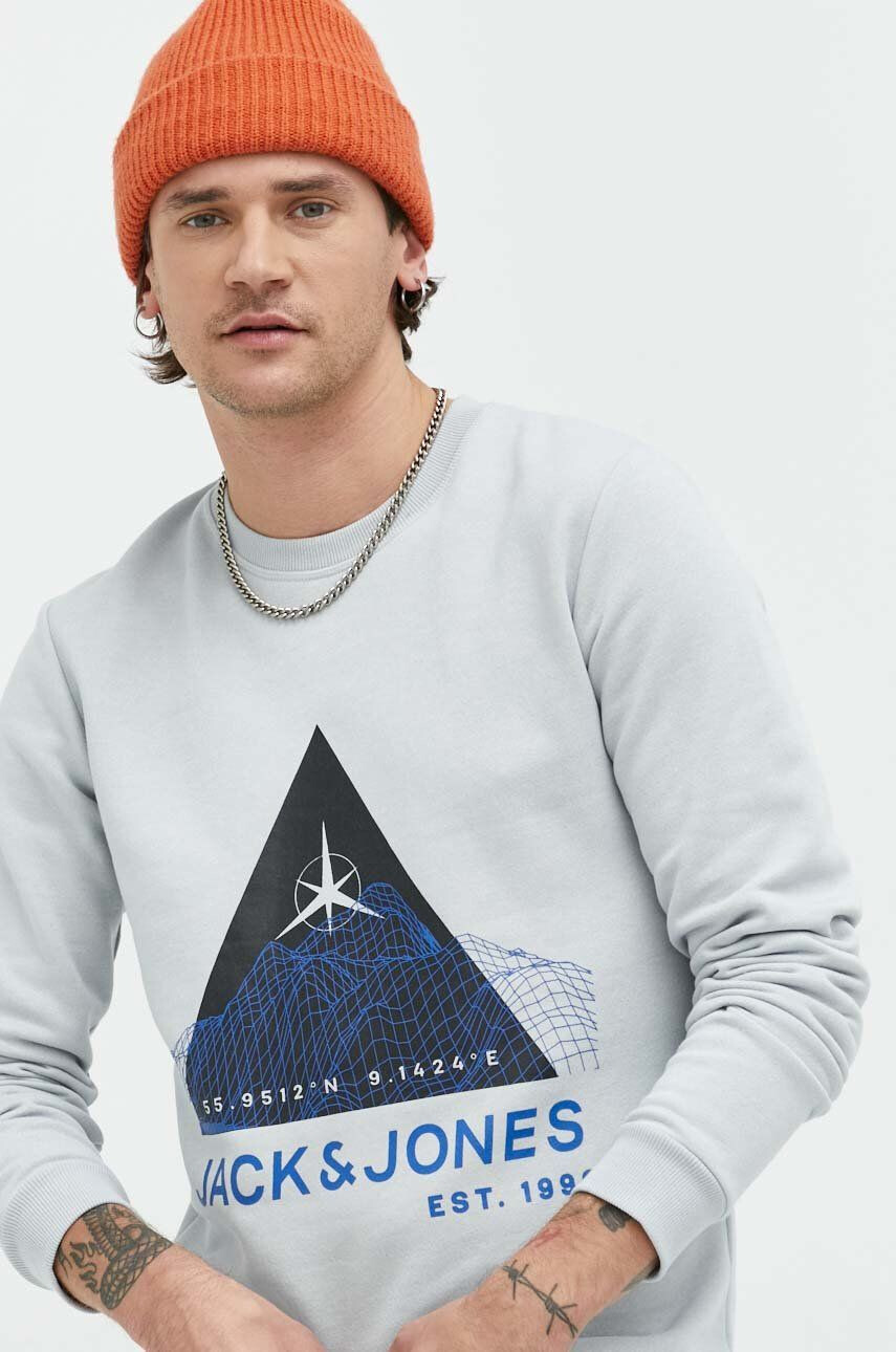 Jack & Jones Суичър в сиво с принт - Pepit.bg