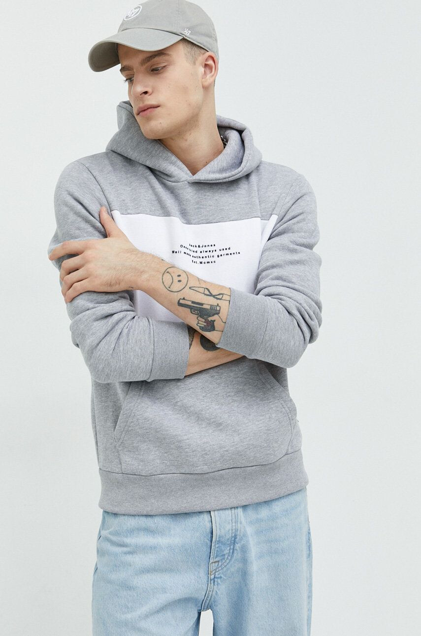 Jack & Jones Суичър в червено с качулка с принт - Pepit.bg