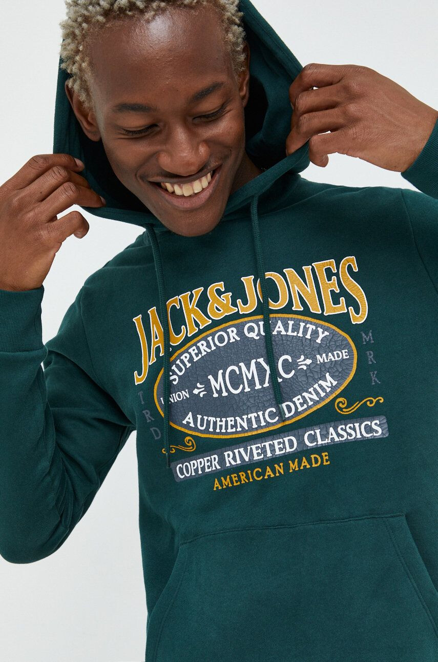 Jack & Jones Суичър в зелено с качулка с принт - Pepit.bg