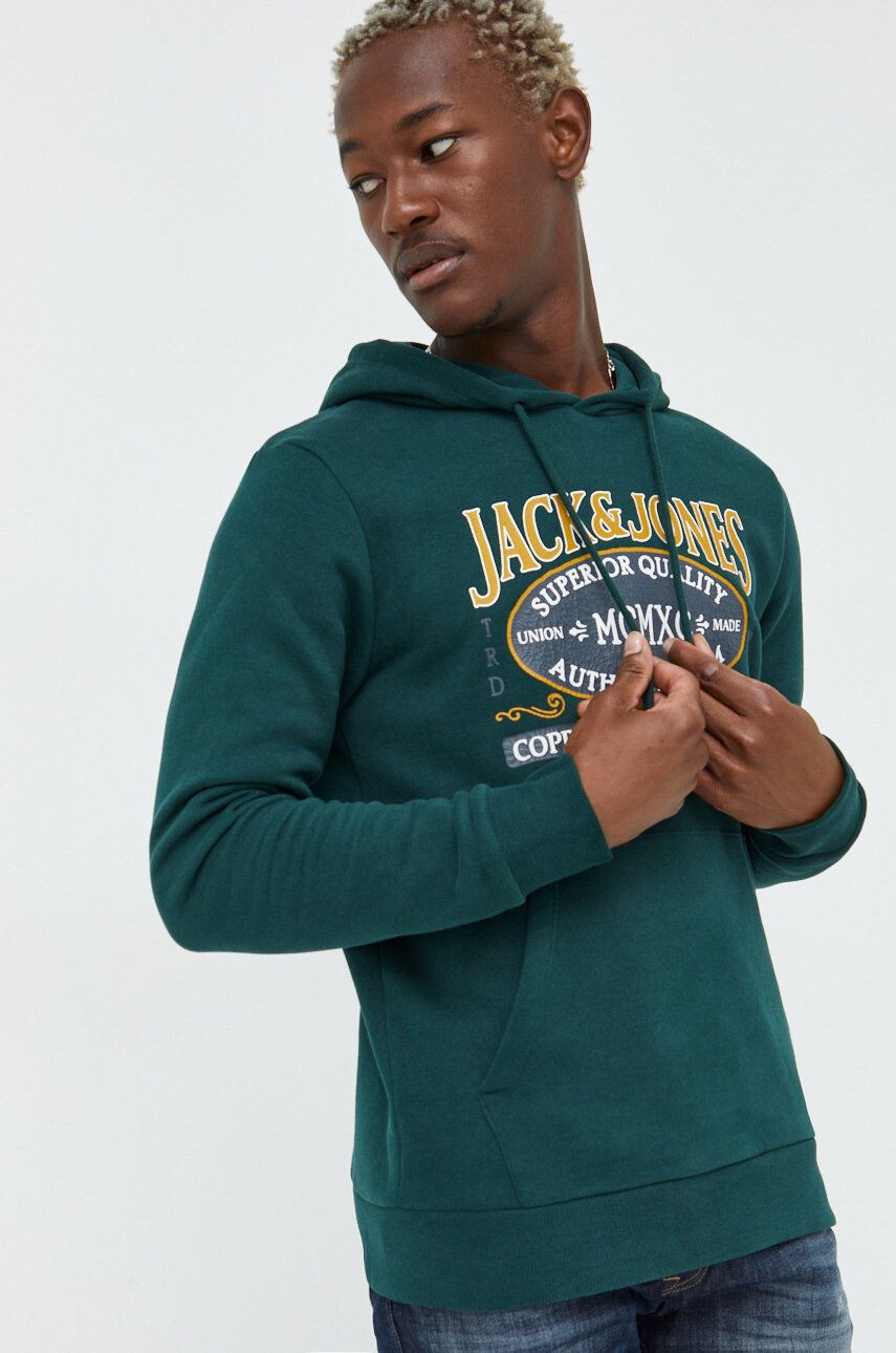 Jack & Jones Суичър в зелено с качулка с принт - Pepit.bg