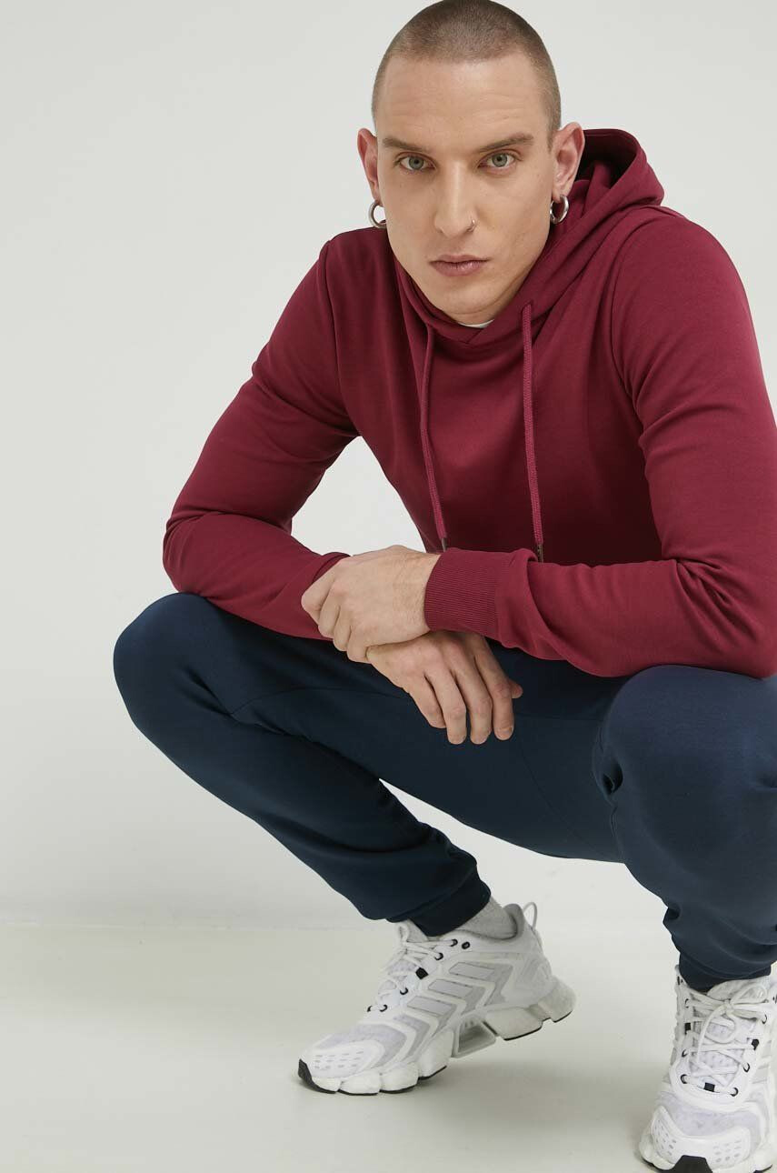 Jack & Jones Суичър JJEBASIC в бордо с качулка с изчистен дизайн - Pepit.bg