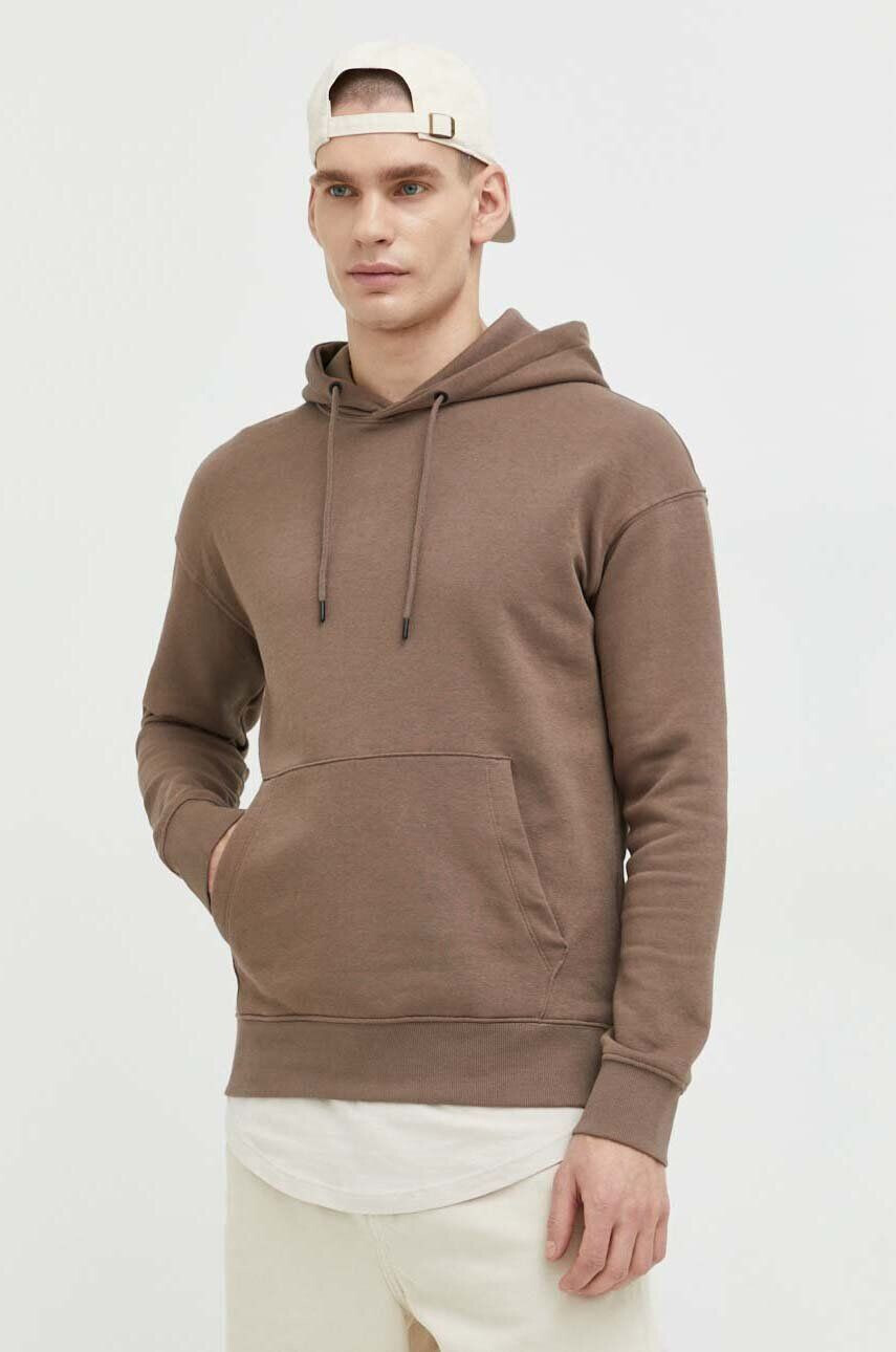 Jack & Jones Суичър JJESTAR в кафяво с качулка с изчистен дизайн - Pepit.bg