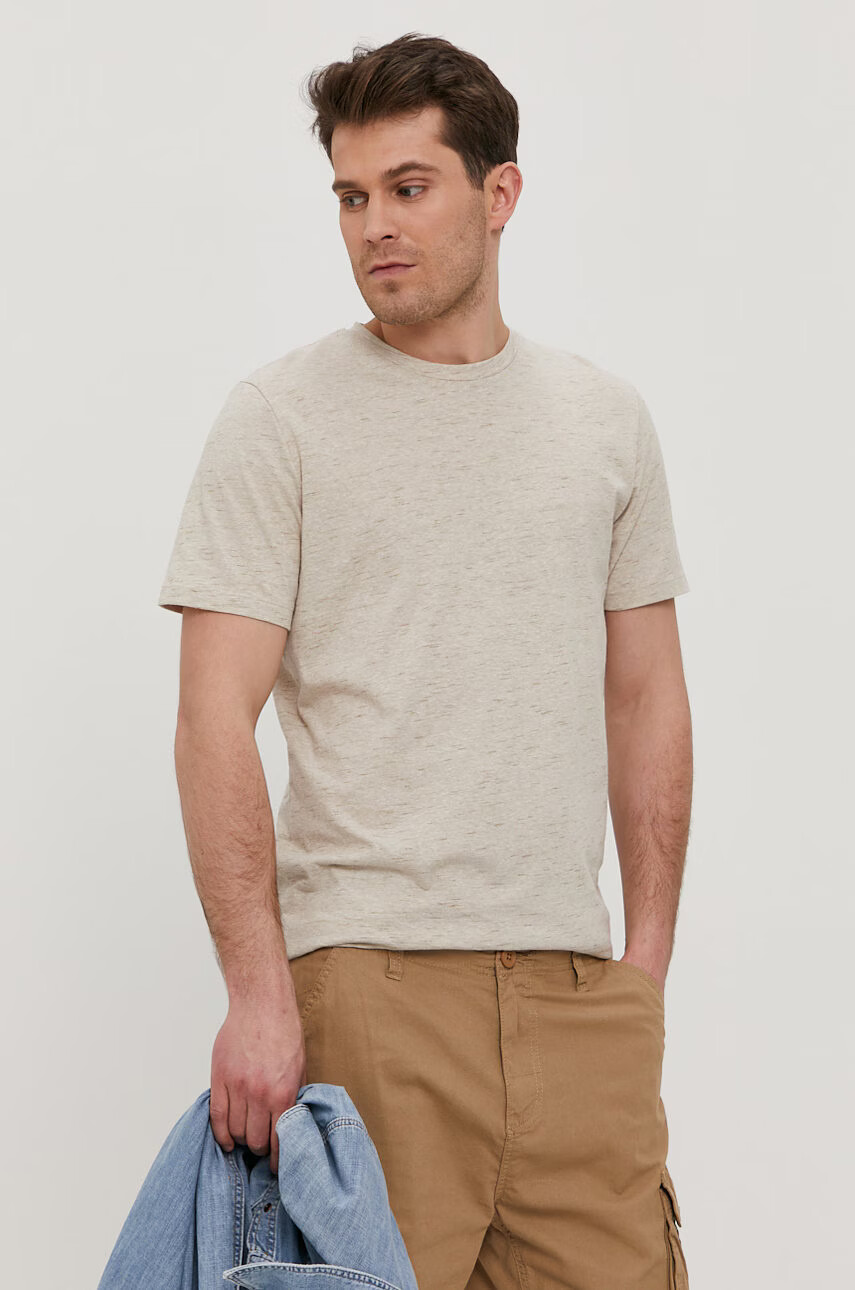 Jack & Jones Тениска мъжка в бежово с десен - Pepit.bg