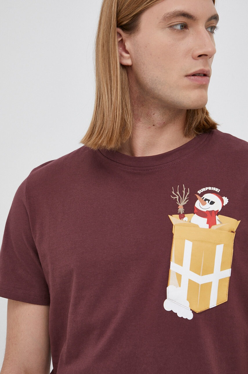 Jack & Jones Тениска в бордо с принт - Pepit.bg