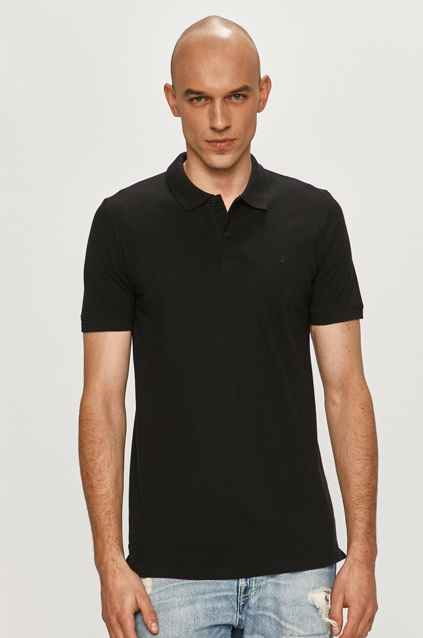 Jack & Jones Тениска с яка в черно - Pepit.bg