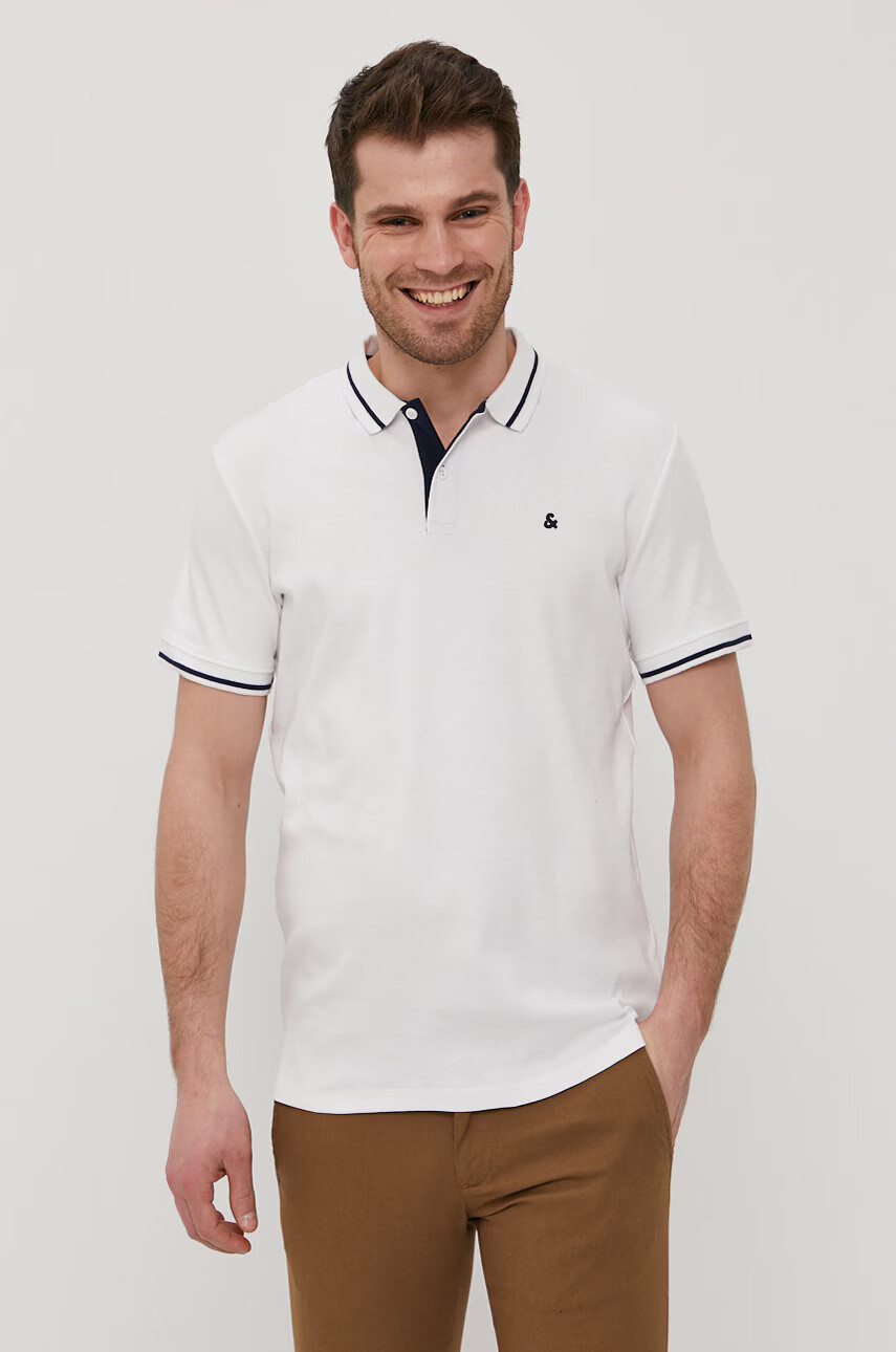 Jack & Jones Тениска с яка в бяло - Pepit.bg