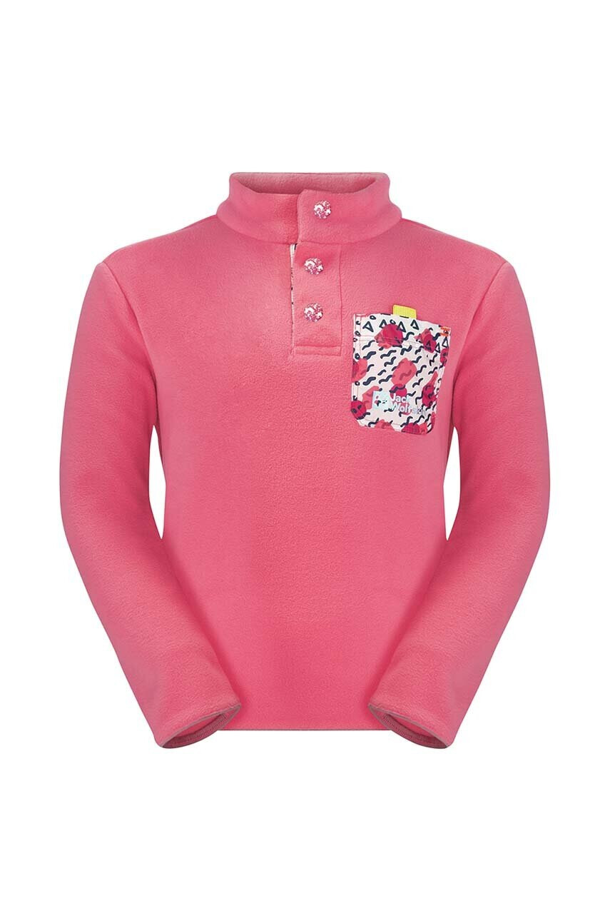 Jack Wolfskin Детски суичър VILLI BUTTON FLEECE K в розово с апликация - Pepit.bg