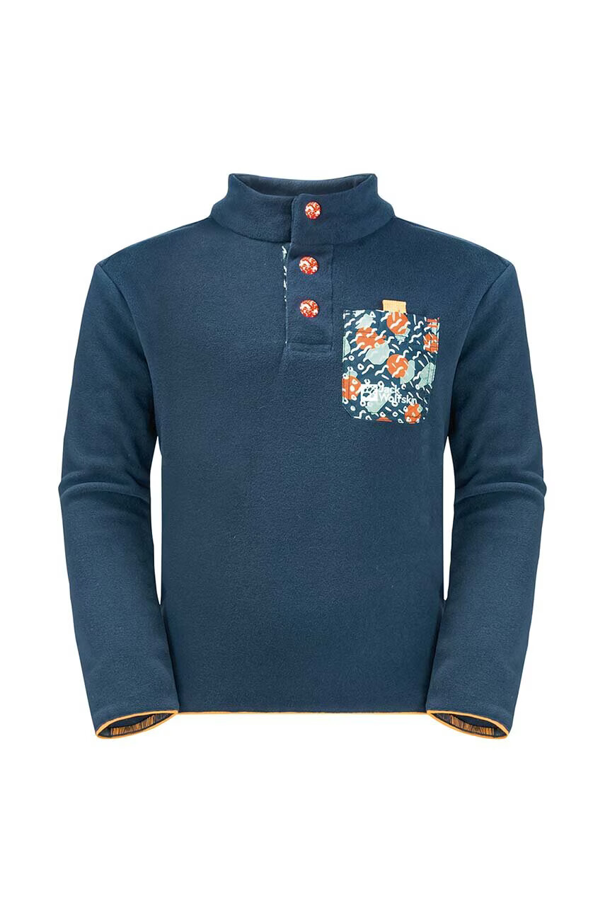 Jack Wolfskin Детски суичър VILLI BUTTON FLEECE K в тъмносиньо с апликация - Pepit.bg