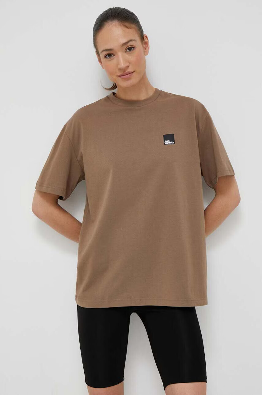 Jack Wolfskin Памучна тениска 10 в кафяво с принт - Pepit.bg