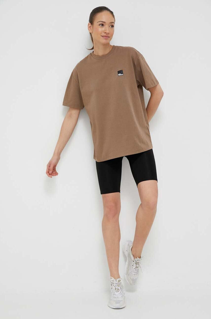 Jack Wolfskin Памучна тениска 10 в кафяво с принт - Pepit.bg