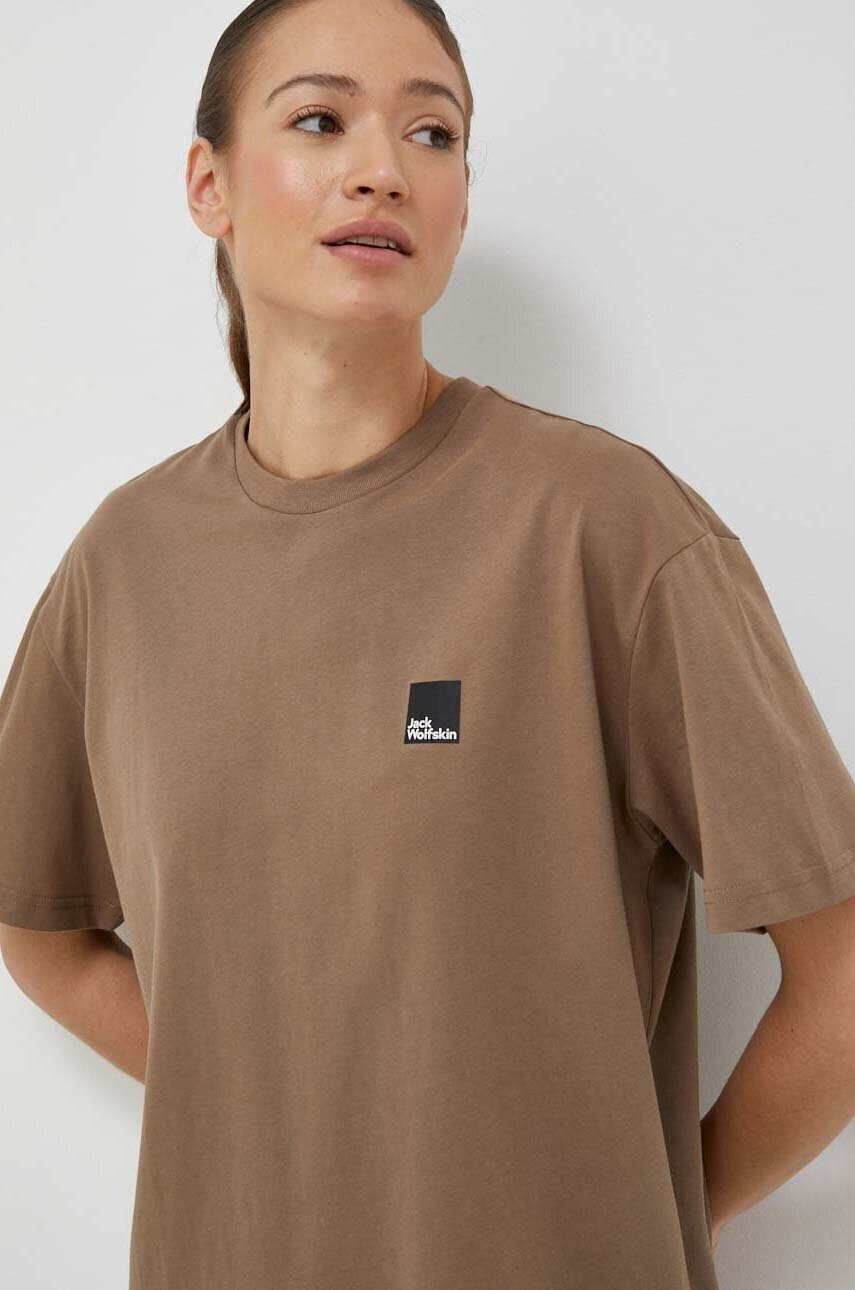 Jack Wolfskin Памучна тениска 10 в кафяво с принт - Pepit.bg