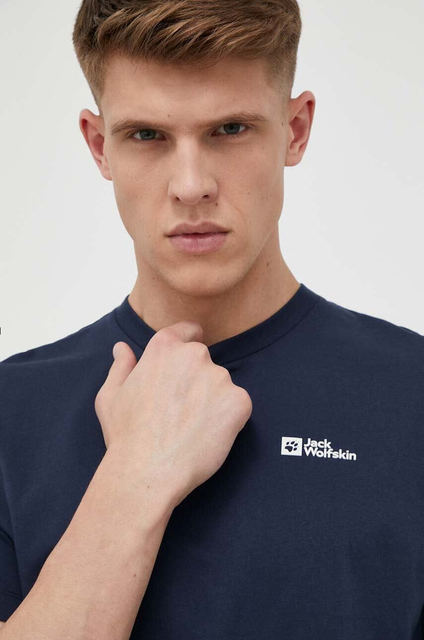 Jack Wolfskin Памучна тениска в тъмносиньо с принт - Pepit.bg