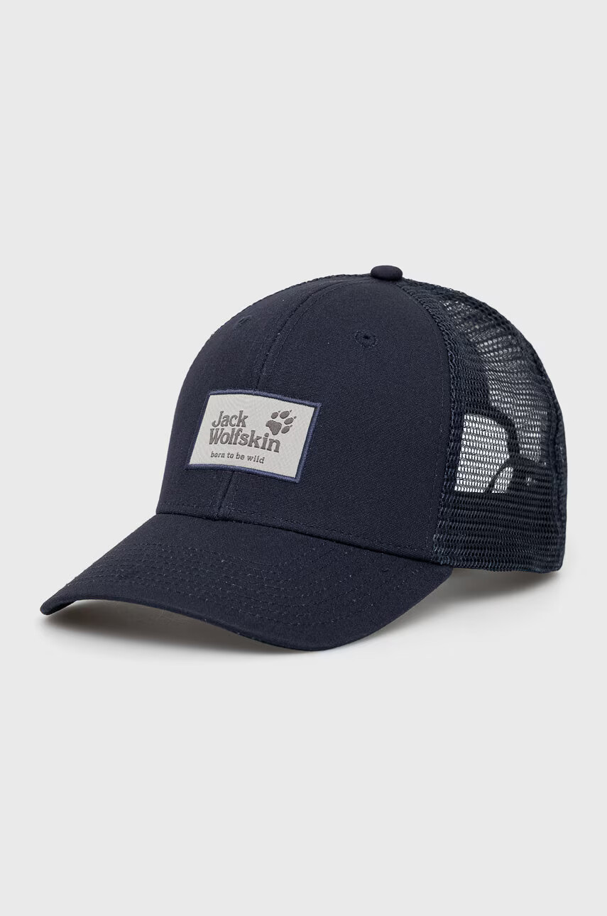 Jack Wolfskin Шапка в тъмносиньо с апликация - Pepit.bg