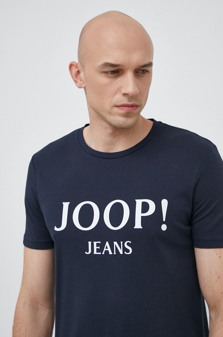 Joop! Памучна тениска в тъмносиньо с принт - Pepit.bg