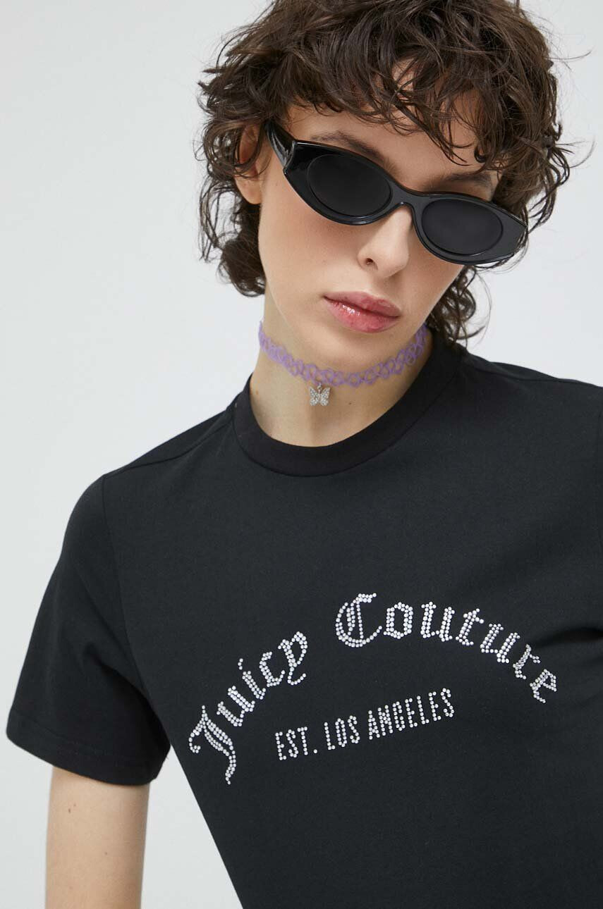 Juicy Couture Памучна тениска в черно - Pepit.bg