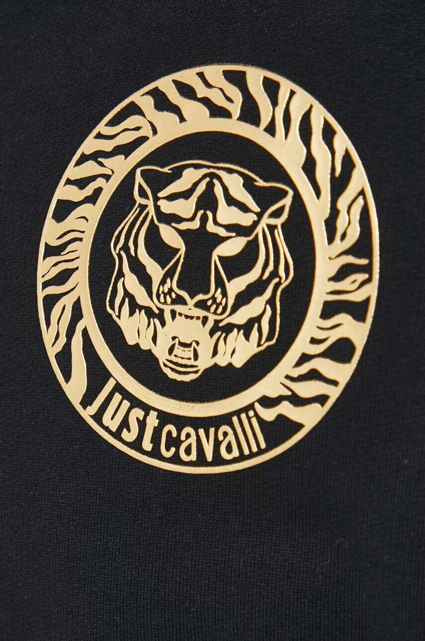 Just Cavalli Памучен суичър в черно с качулка с принт - Pepit.bg