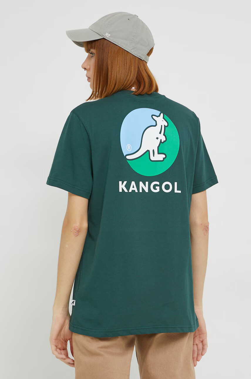 Kangol Памучна тениска в зелено с принт - Pepit.bg