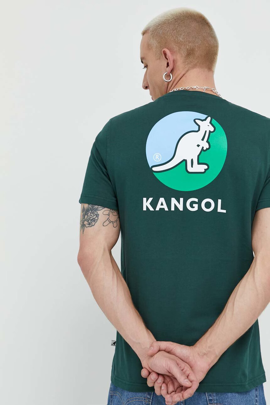Kangol Памучна тениска в зелено с принт - Pepit.bg
