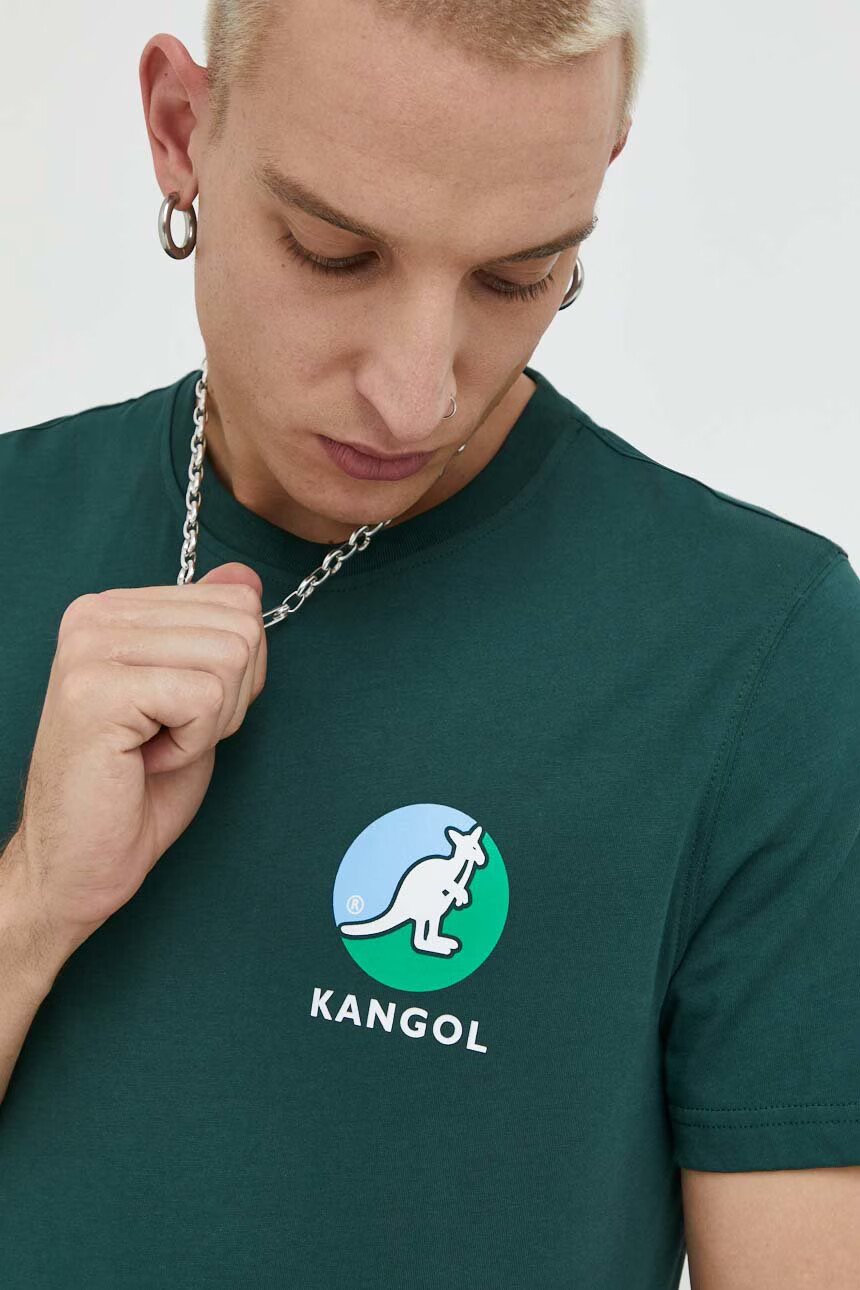 Kangol Памучна тениска в зелено с принт - Pepit.bg
